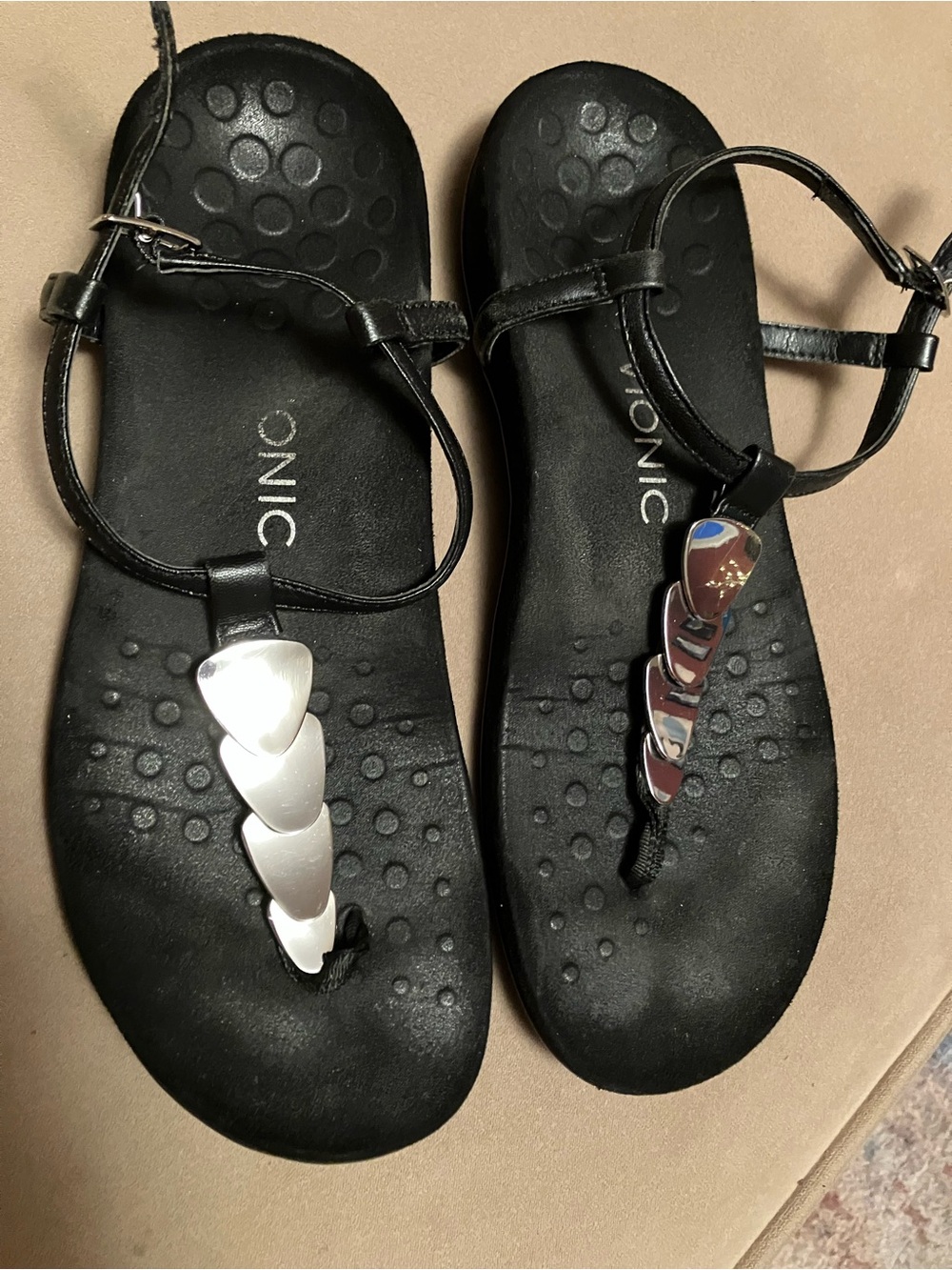Vionic Miami Black Thong Ankle Strap Sandal with Silver Accents - Picture 7 of 7